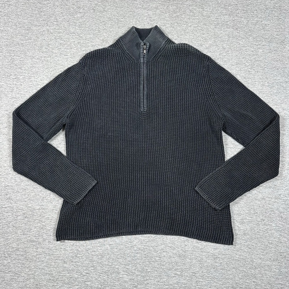 32 Bar Blues Sweater Mens Size Large Washed Blue 1/4 Zip Knit Pullover